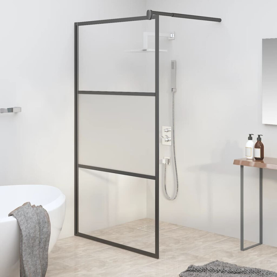 vidaXL Inloopdouchewand 100x195 cm halfmat ESG-glas zwart afbeelding 1