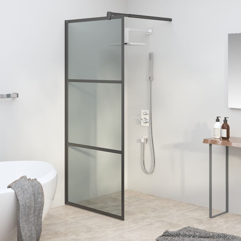 vidaXL Inloopdouchewand 90x195 cm donker ESG-glas zwart afbeelding 1