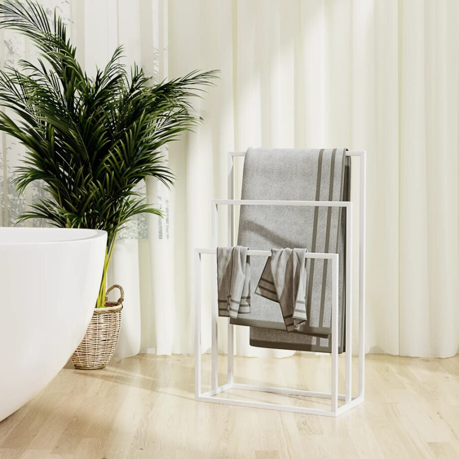 vidaXL Handdoekenrek vrijstaand 48x24x79 cm ijzer wit afbeelding 1