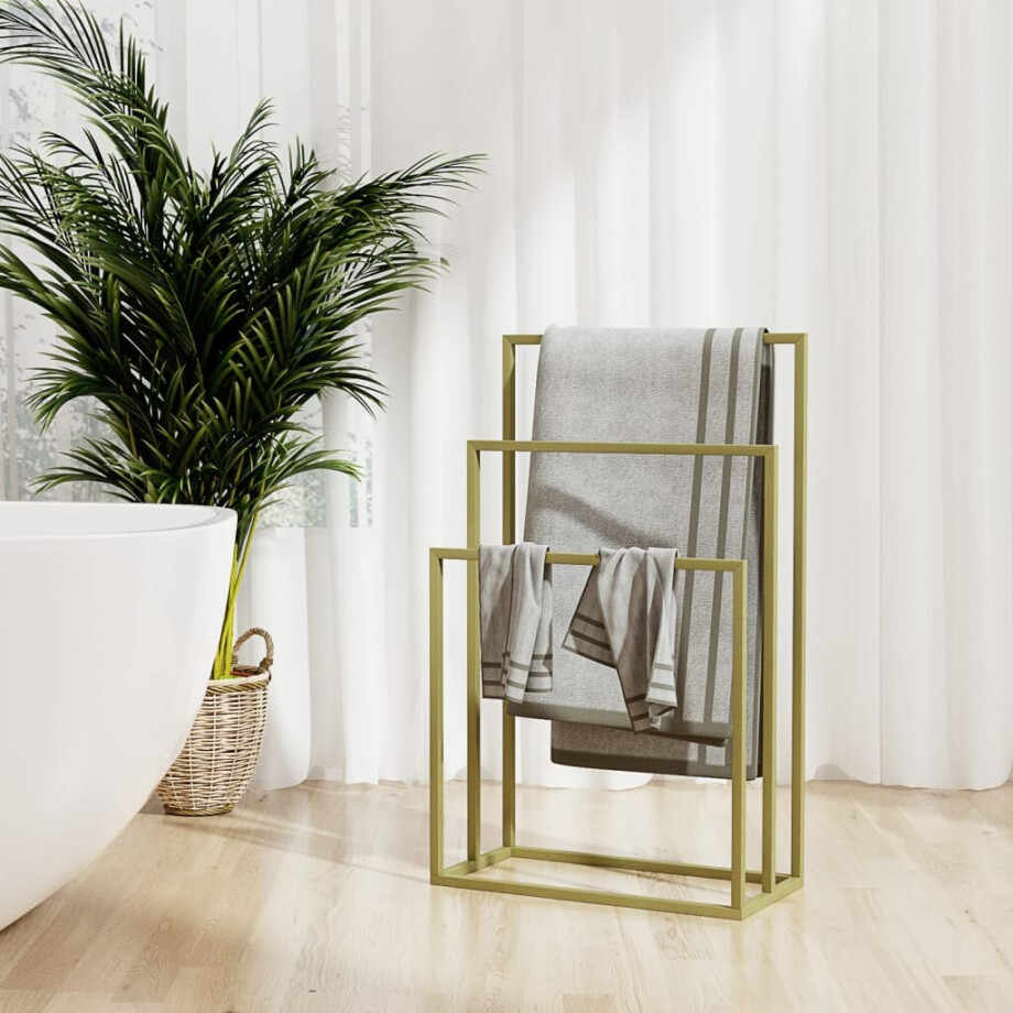 vidaXL Handdoekenrek vrijstaand 48x24x79 cm ijzer goudkleurig vidaXL Handdoekenrek vrijstaand 48x24x79 cm ijzer goudkleurig afbeelding 1