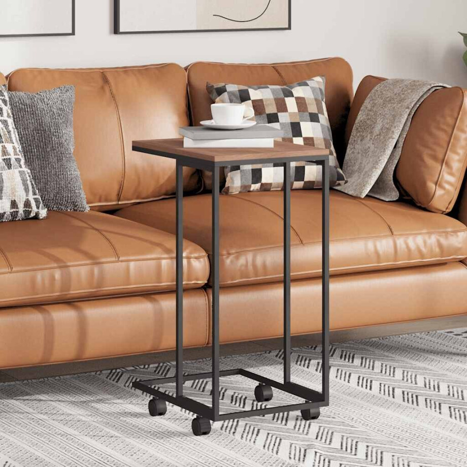 vidaXL Bijzettafel met wieltjes 40x30x63,5 bewerkt hout zwart afbeelding 1