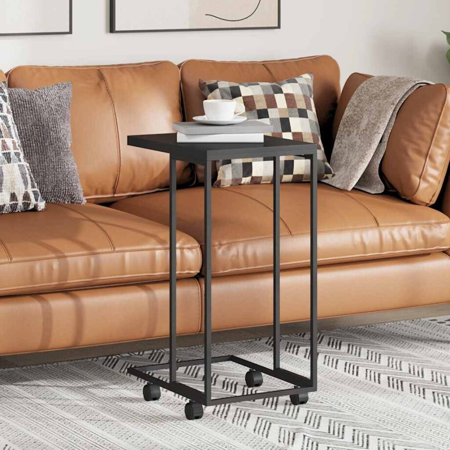 vidaXL Bijzettafel met wieltjes 40x30x63,5 bewerkt hout zwart afbeelding 1