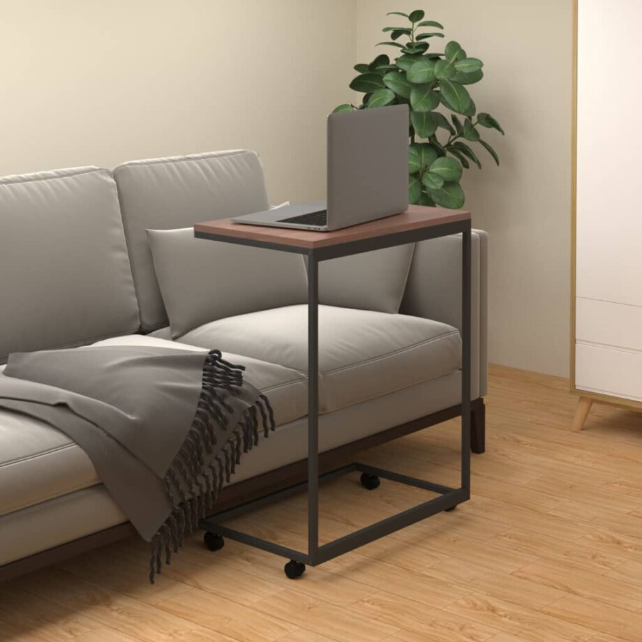 vidaXL Bijzettafel met wieltjes 55x35x70 cm bewerkt hout zwart afbeelding 1