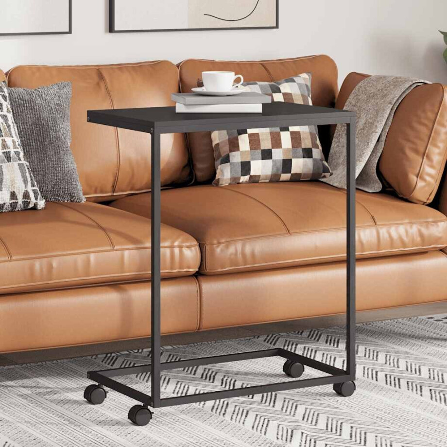 vidaXL Bijzettafel met wieltjes 55x35x70 cm bewerkt hout zwart afbeelding 1