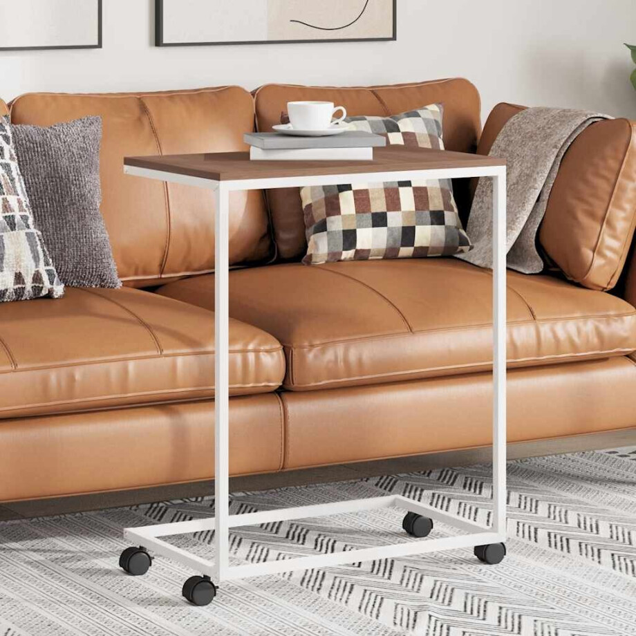 vidaXL Bijzettafel met wieltjes 55x35x70 cm bewerkt hout wit afbeelding 1