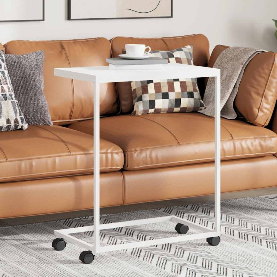 vidaXL Bijzettafel met wieltjes 55x35x70 cm bewerkt hout wit afbeelding 1