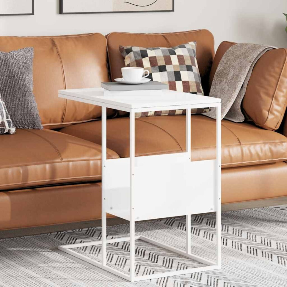 vidaXL Bijzettafel 55x36x59,5 cm bewerkt hout wit afbeelding 1