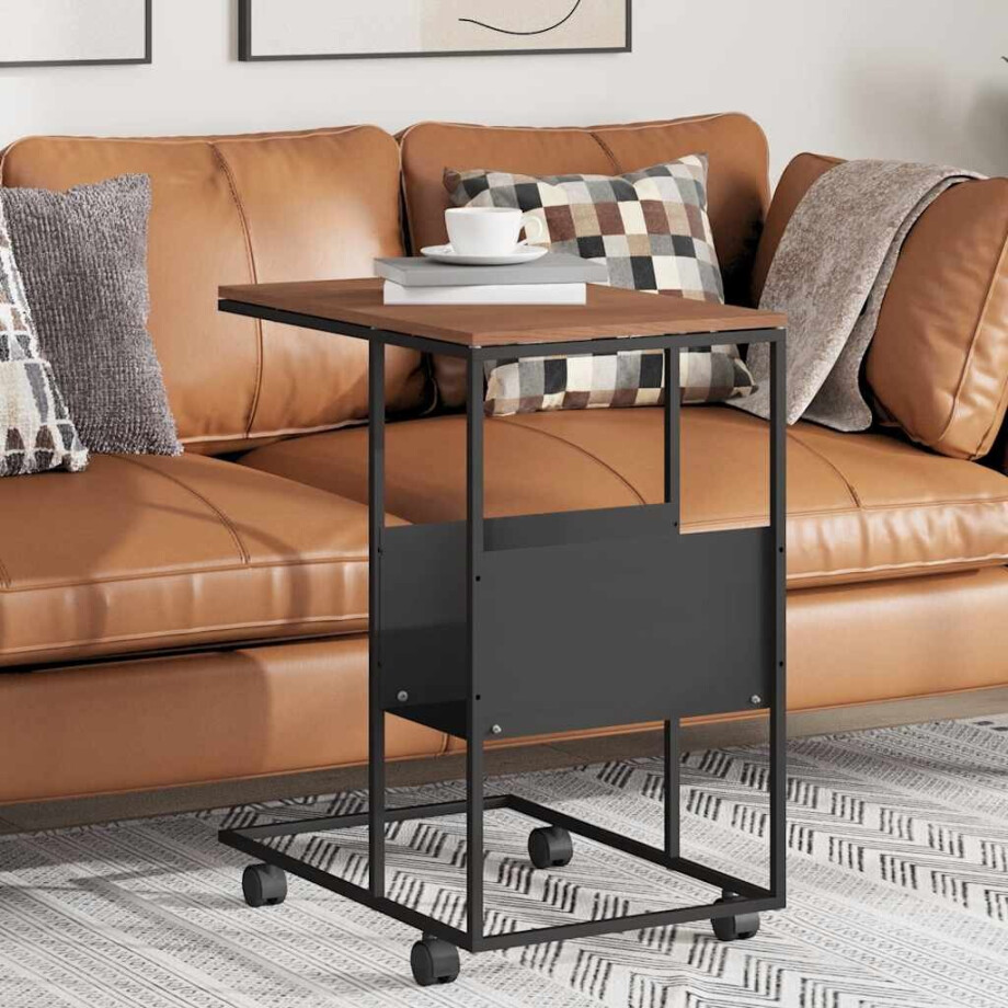 vidaXL Bijzettafel met wieltjes 55x36x63,5 cm bewerkt hout zwart afbeelding 1