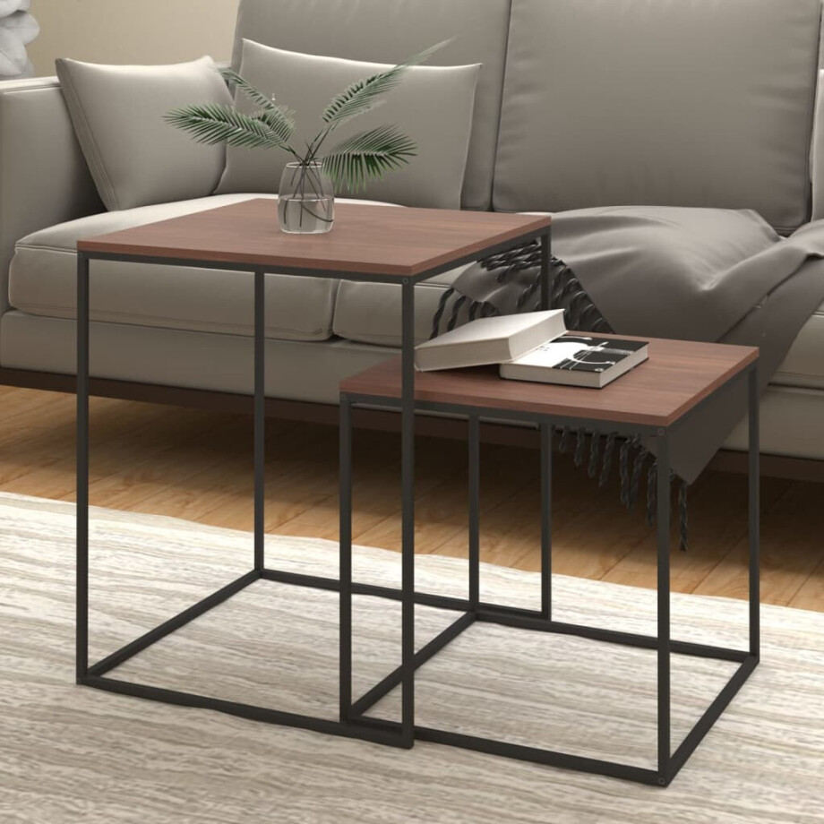 vidaXL Salontafelset 2 st bewerkt hout en metaal afbeelding 1