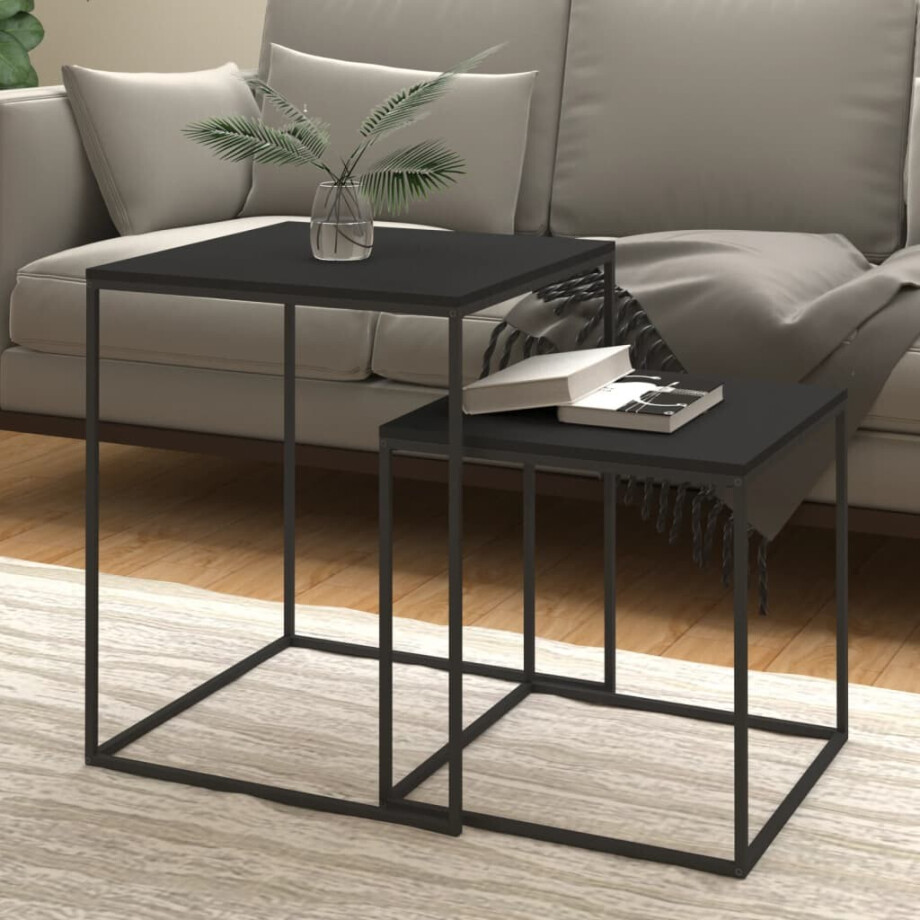 vidaXL Salontafelset 2 st bewerkt hout en metaal afbeelding 1