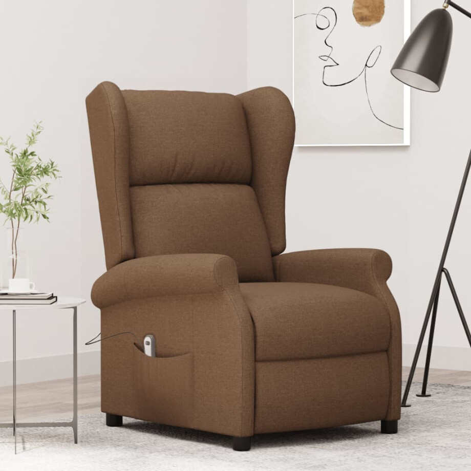 vidaXL Fauteuil verstelbaar elektrisch stof bruin afbeelding 1