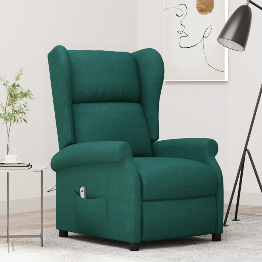 vidaXL Fauteuil verstelbaar elektrisch stof donkergroen afbeelding 1