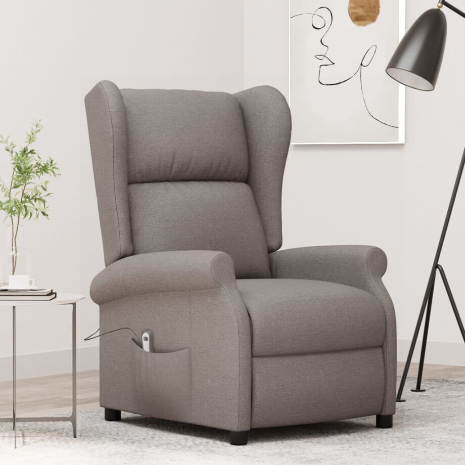 vidaXL Fauteuil verstelbaar elektrisch stof taupe afbeelding 1