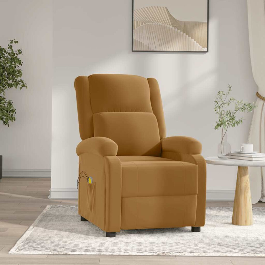 vidaXL Massagestoel elektrisch verstelbaar fluweel bruin vidaXL Massagestoel elektrisch verstelbaar fluweel bruin afbeelding 1