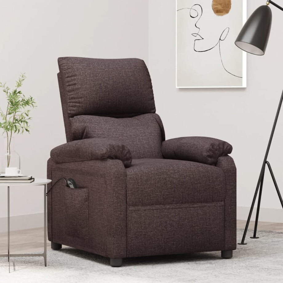vidaXL Fauteuil verstelbaar elektrisch stof donkerbruin afbeelding 1