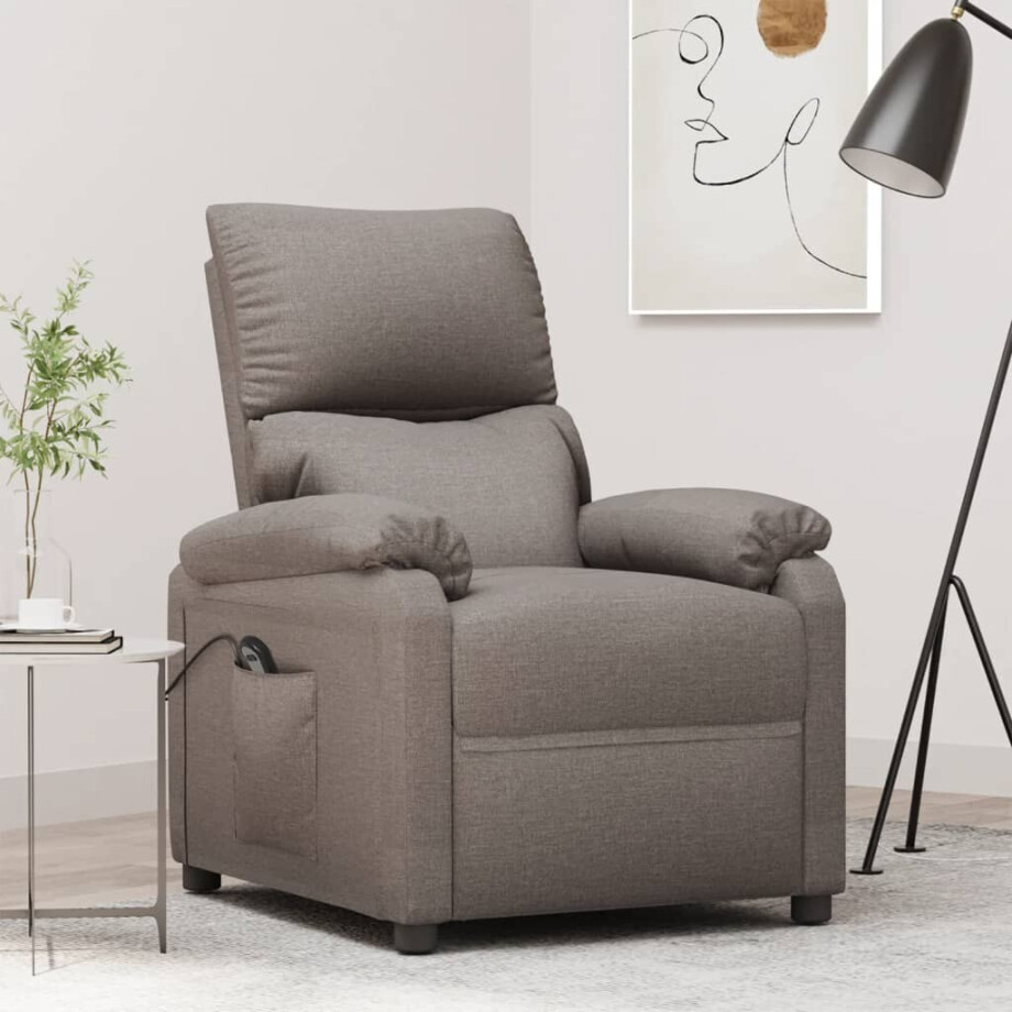 vidaXL Fauteuil verstelbaar elektrisch stof taupe afbeelding 1