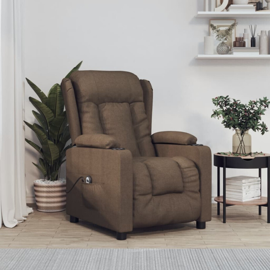 vidaXL Fauteuil verstelbaar elektrisch stof bruin afbeelding 1