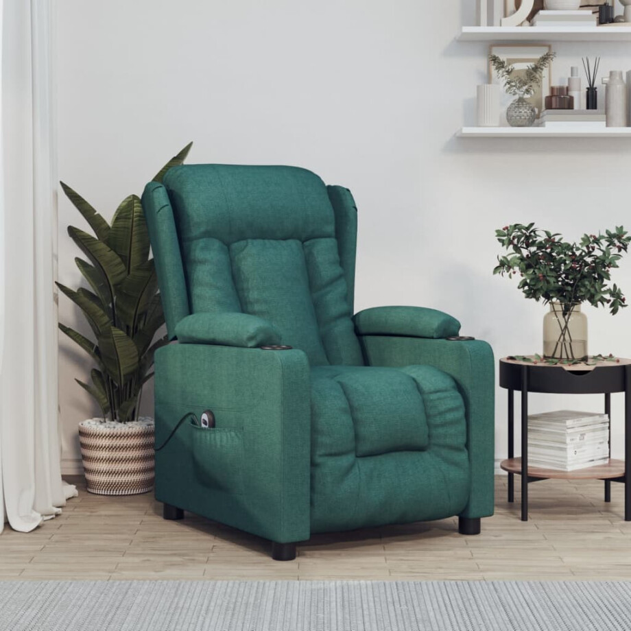 vidaXL Fauteuil verstelbaar elektrisch stof donkergroen afbeelding 1