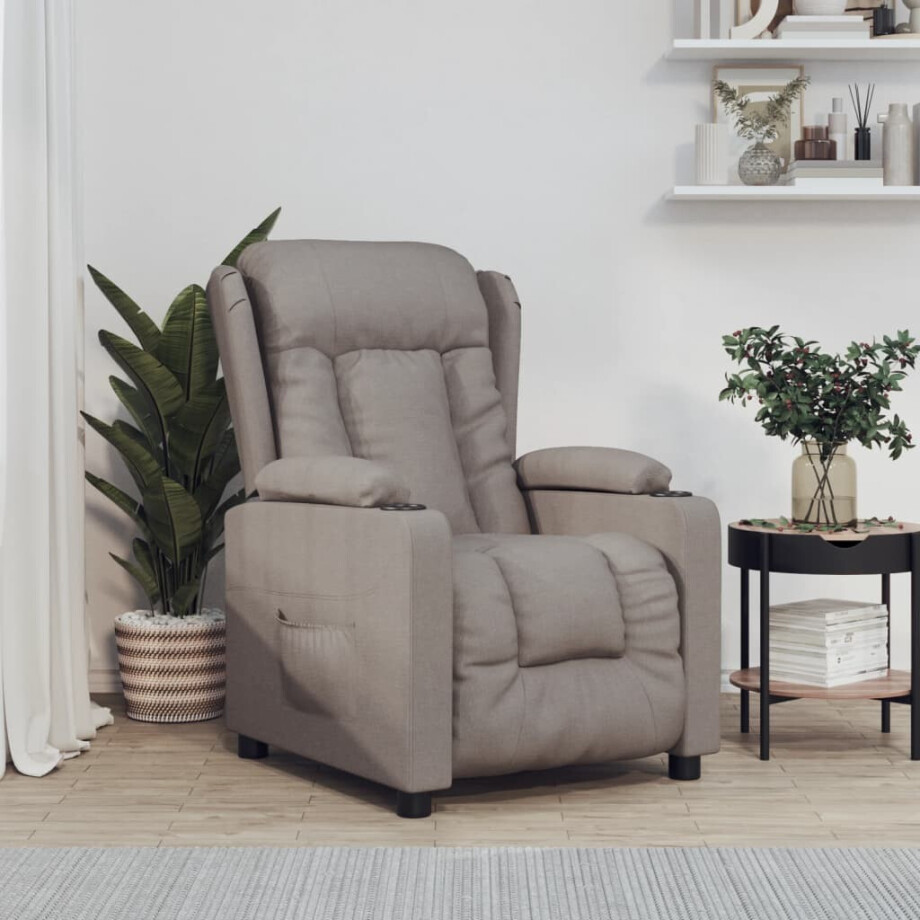 vidaXL Fauteuil verstelbaar elektrisch stof taupe afbeelding 1