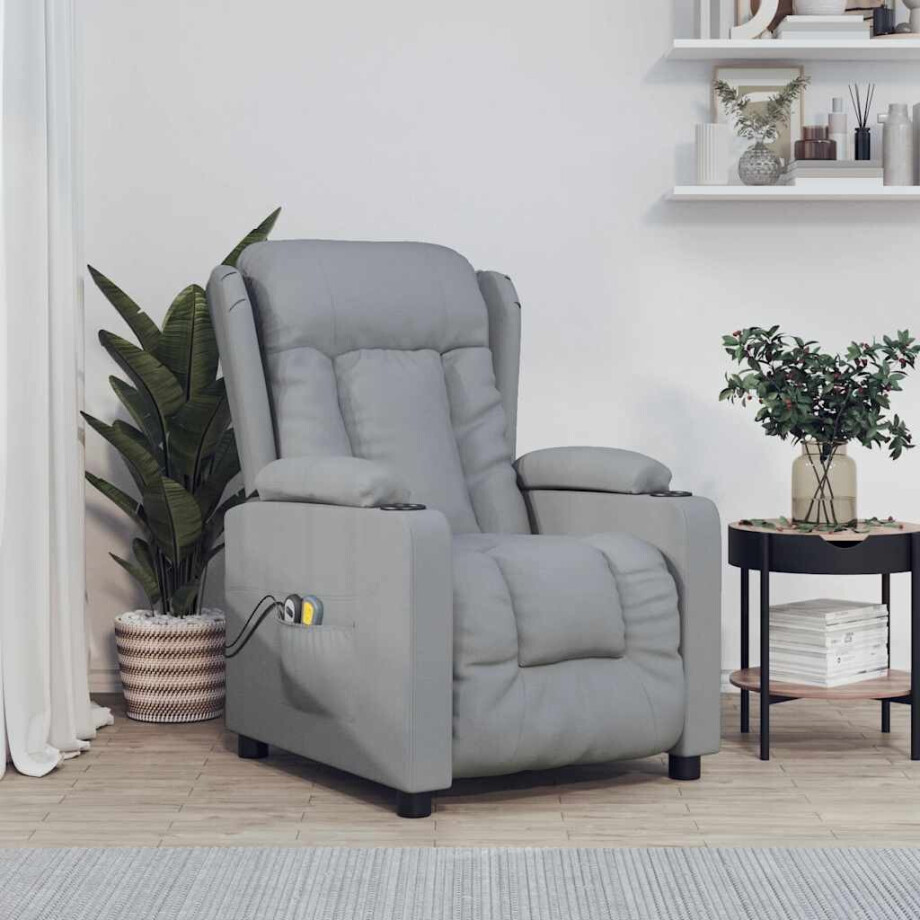 vidaXL Massagestoel elektrisch stof lichtgrijs afbeelding 1
