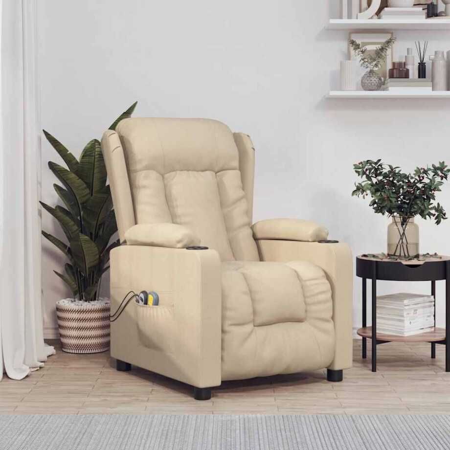 vidaXL Massagestoel elektrisch stof crèmekleurig vidaXL Massagestoel elektrisch stof crèmekleurig afbeelding 1
