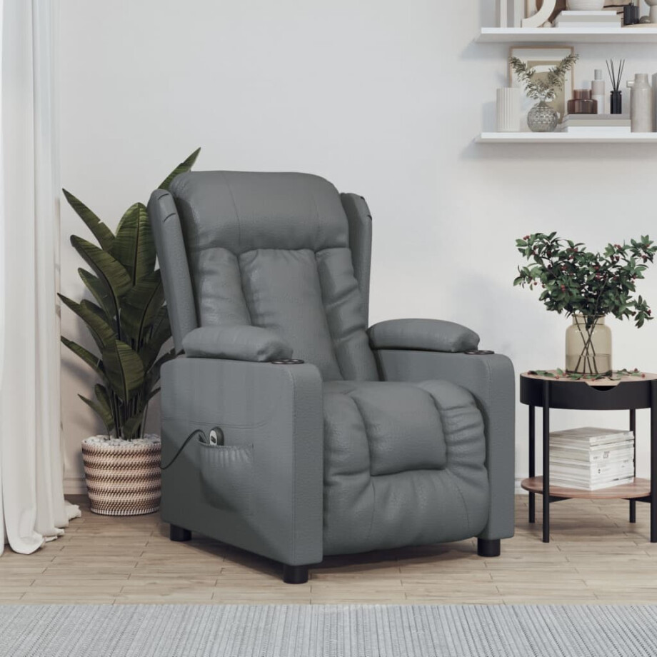 vidaXL Fauteuil verstelbaar elektrisch kunstleer grijs afbeelding 1