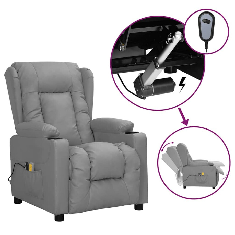 vidaXL Massagestoel elektrisch kunstleer grijs afbeelding 1