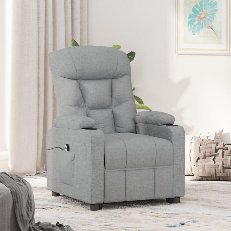 vidaXL Fauteuil elektrisch verstelbaar stof lichtgrijs afbeelding 1