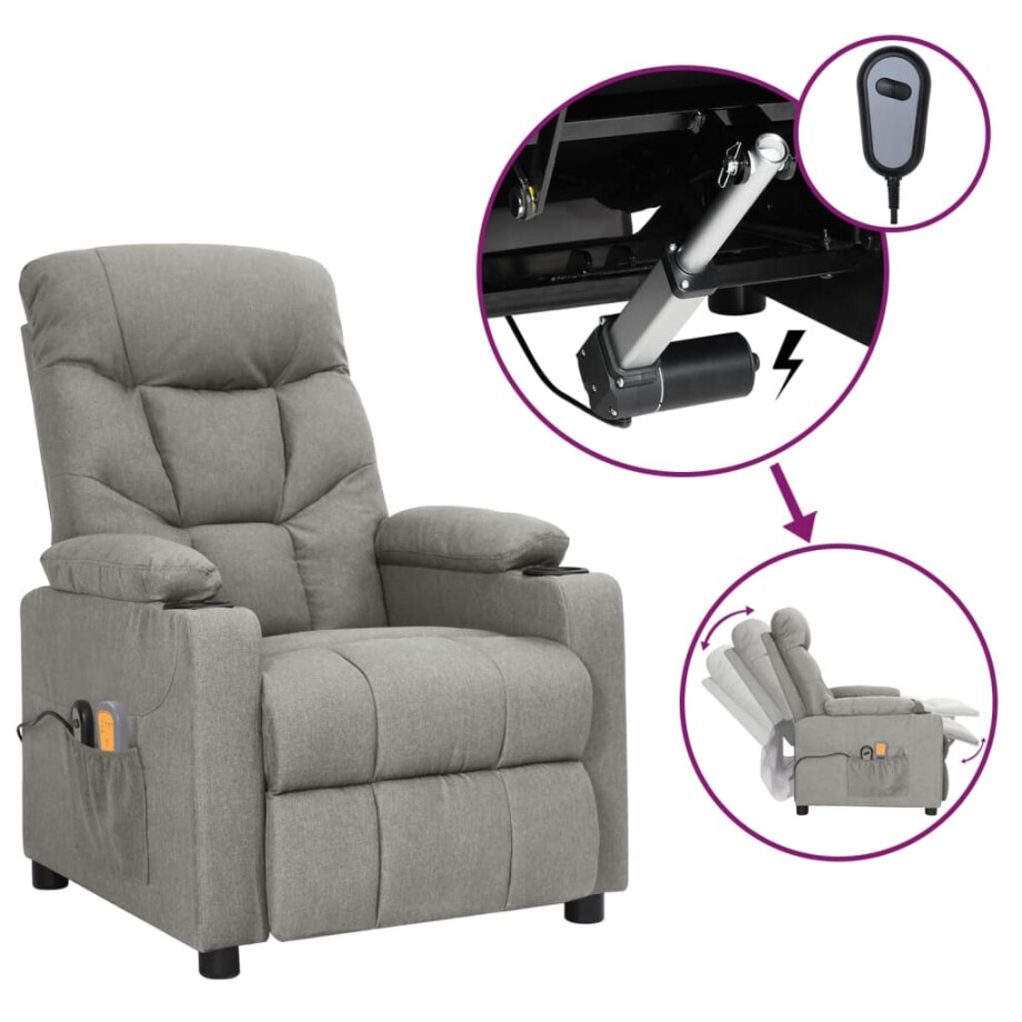 vidaXL Massagestoel elektrisch stof lichtgrijs afbeelding 1