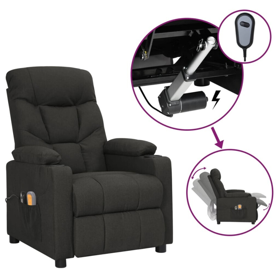 vidaXL Massagestoel elektrisch stof zwart afbeelding 1