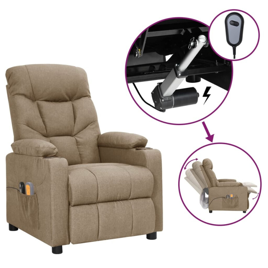 vidaXL Massagestoel elektrisch stof taupe afbeelding 1