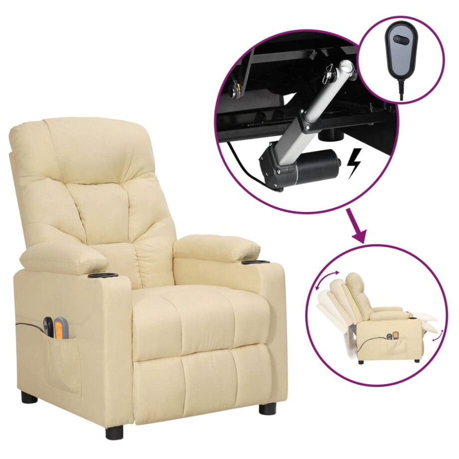 vidaXL Massagestoel elektrisch stof crèmekleurig afbeelding 1