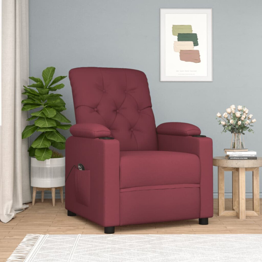 vidaXL Fauteuil verstelbaar elektrisch stof wijnrood afbeelding 1