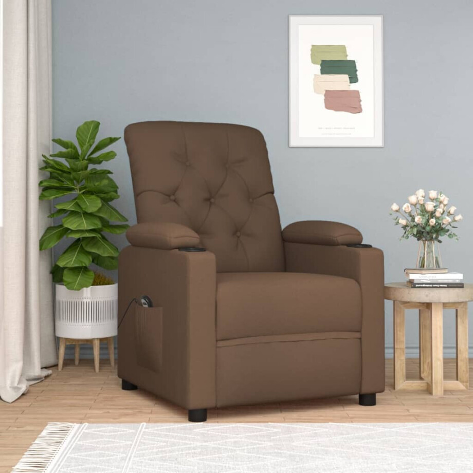 vidaXL Fauteuil verstelbaar elektrisch stof bruin afbeelding 1