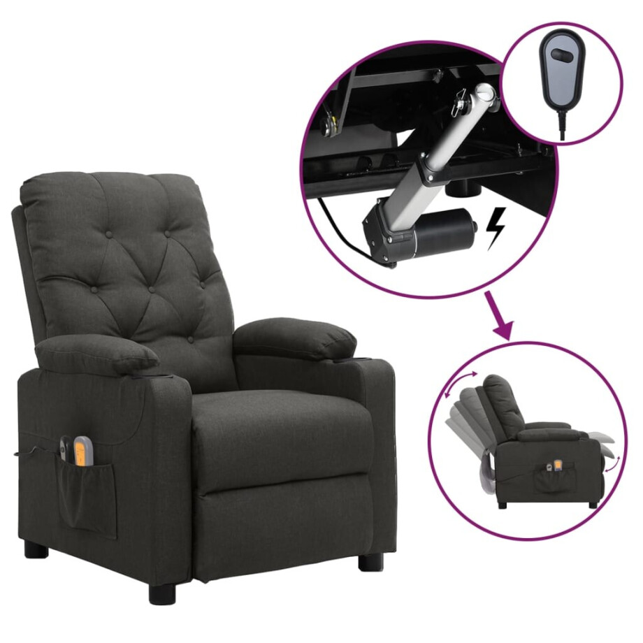 vidaXL Massagestoel elektrisch stof donkergrijs afbeelding 1