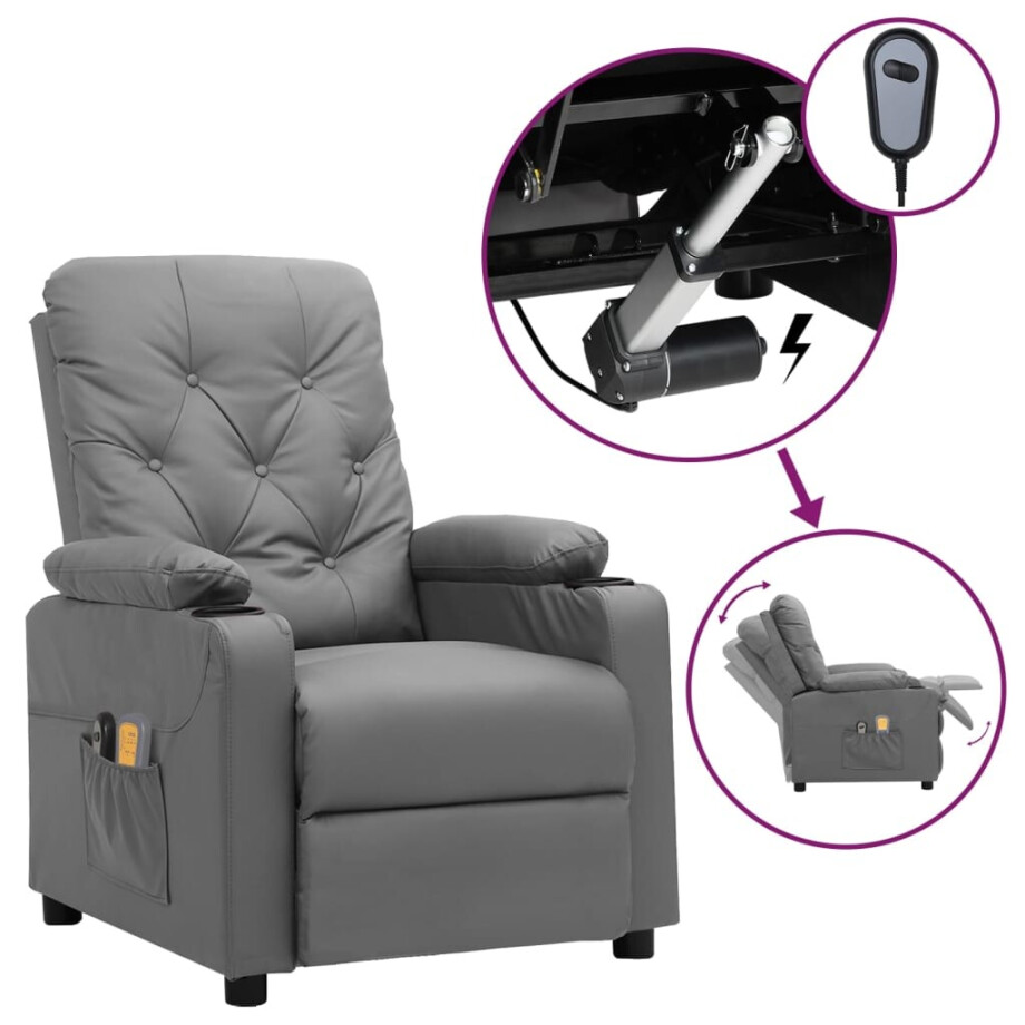 vidaXL Massagestoel elektrisch kunstleer grijs vidaXL Massagestoel elektrisch kunstleer grijs afbeelding 1