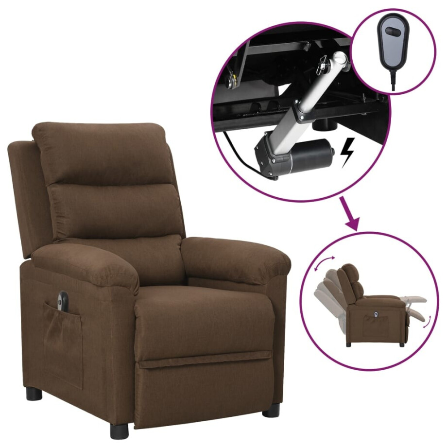 vidaXL Fauteuil verstelbaar elektrisch stof bruin afbeelding 1