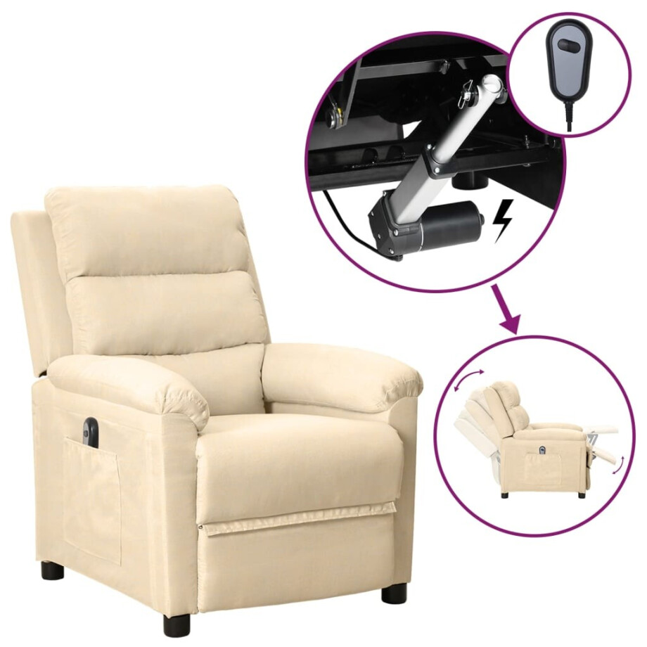 vidaXL Fauteuil verstelbaar elektrisch stof crèmekleurig afbeelding 1