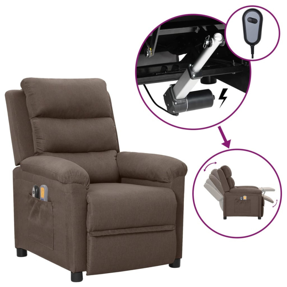 vidaXL Massagestoel elektrisch stof taupe afbeelding 1