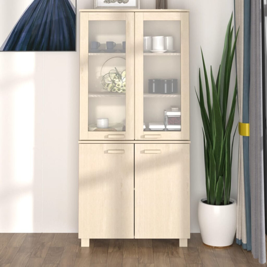 vidaXL Hoge kast HAMAR massief grenenhout honingbruin afbeelding 1