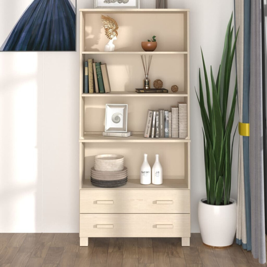 vidaXL Hoge kast HAMAR massief grenenhout honingbruin afbeelding 1