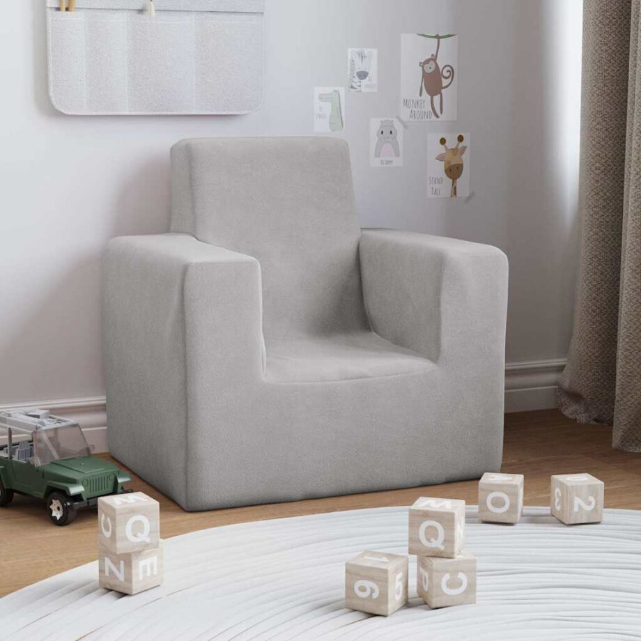 vidaXL Kinderbank zacht pluche lichtgrijs afbeelding 1