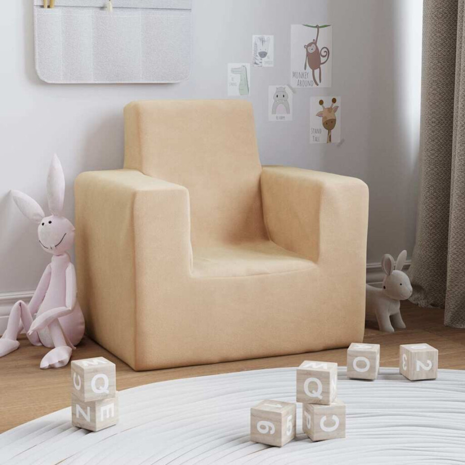vidaXL Kinderbank zacht pluche crèmekleurig afbeelding 1