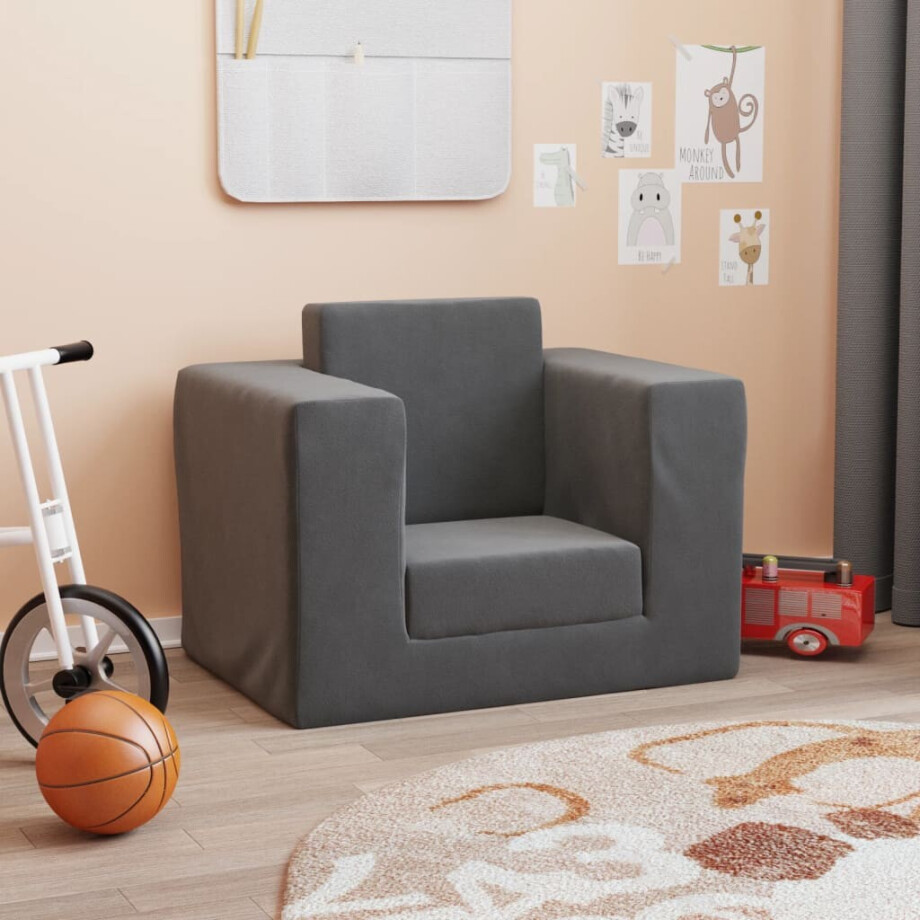 vidaXL Kinderslaapbank zacht pluche antracietkleurig afbeelding 1