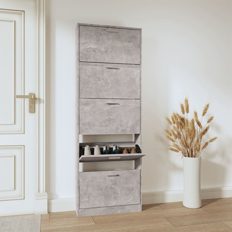 vidaXL Schoenenkast 59x17x169 cm bewerkt hout betongrijs afbeelding 1