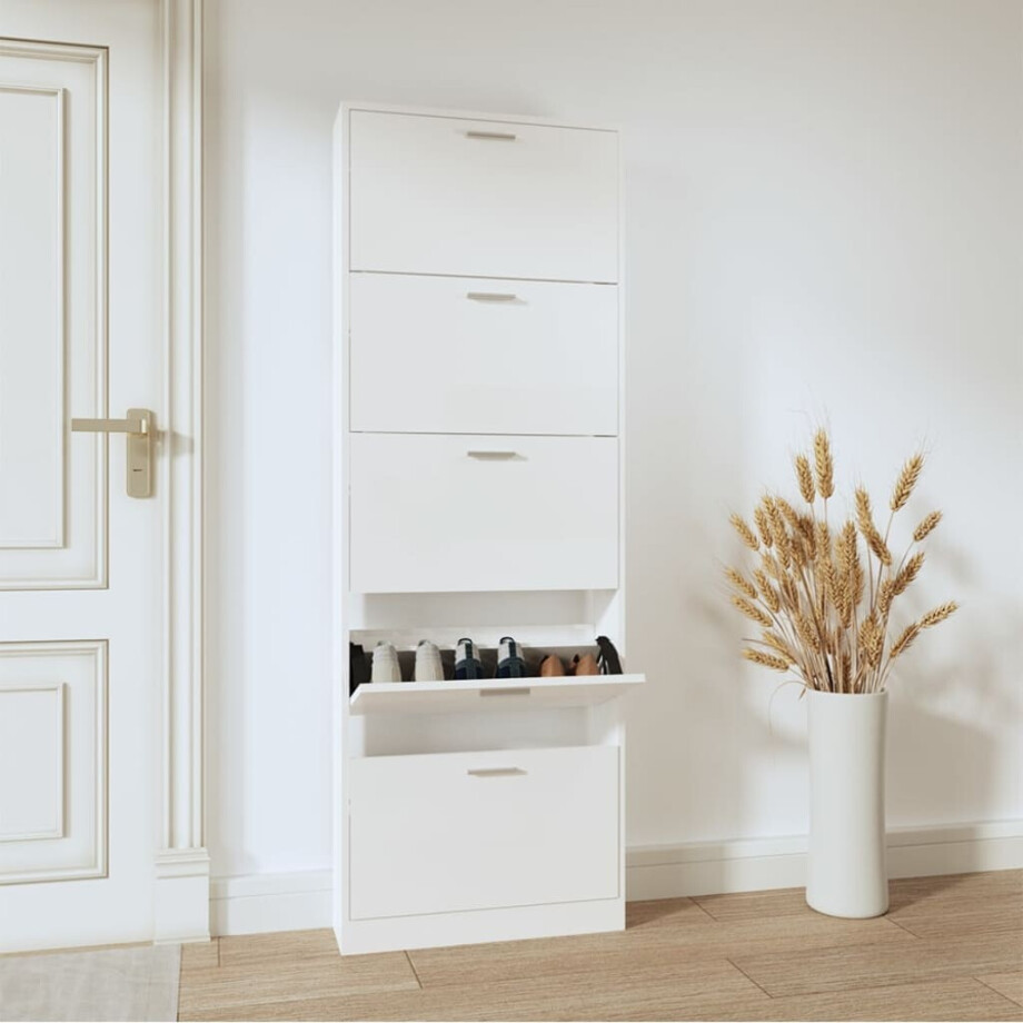 vidaXL Schoenenkast 59x17x169 cm bewerkt hout hoogglans wit afbeelding 1
