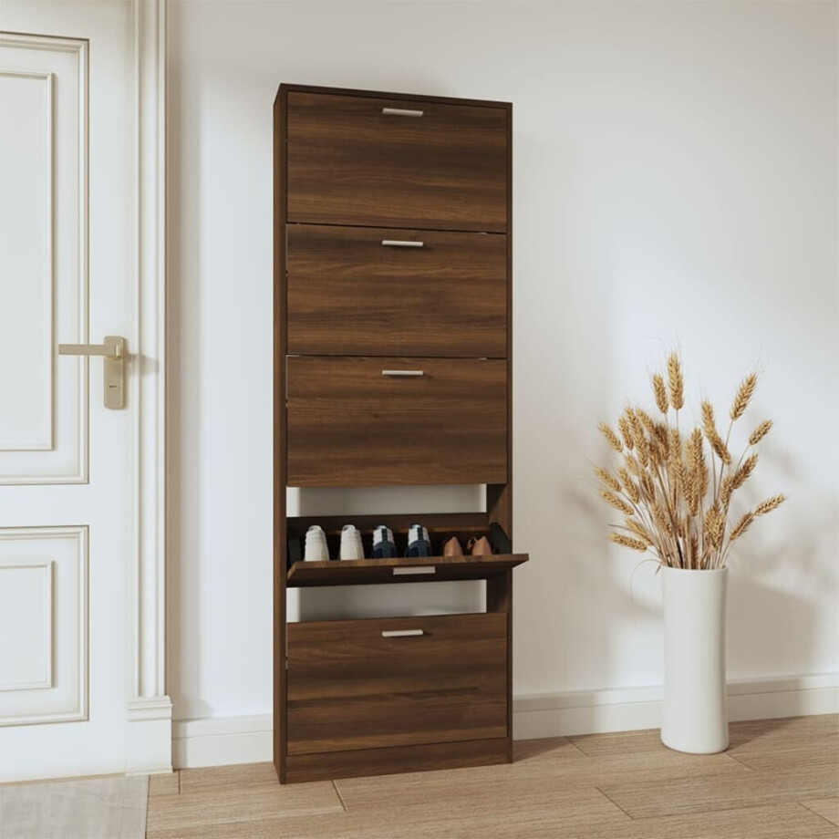 vidaXL Schoenenkast 59x17x169 cm bewerkt hout bruin eikenkleur afbeelding 1