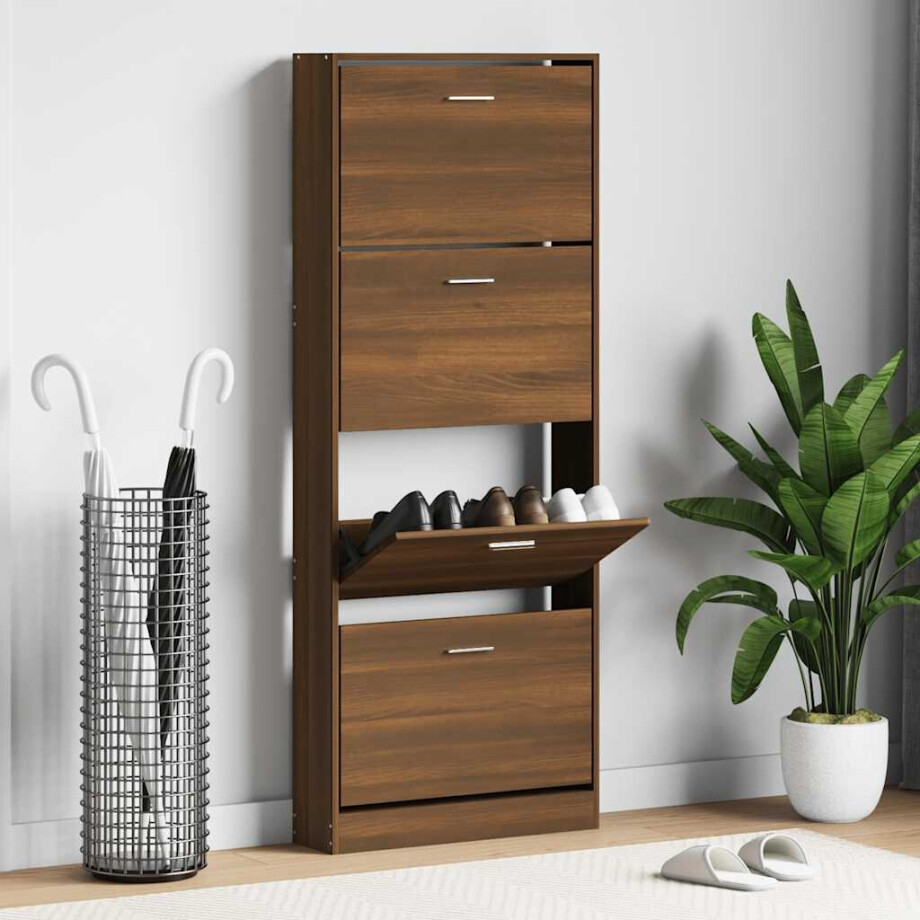 vidaXL Schoenenkast 59x17x150 cm bewerkt hout bruin eikenkleur vidaXL Schoenenkast 59x17x150 cm bewerkt hout bruin eikenkleur afbeelding 1