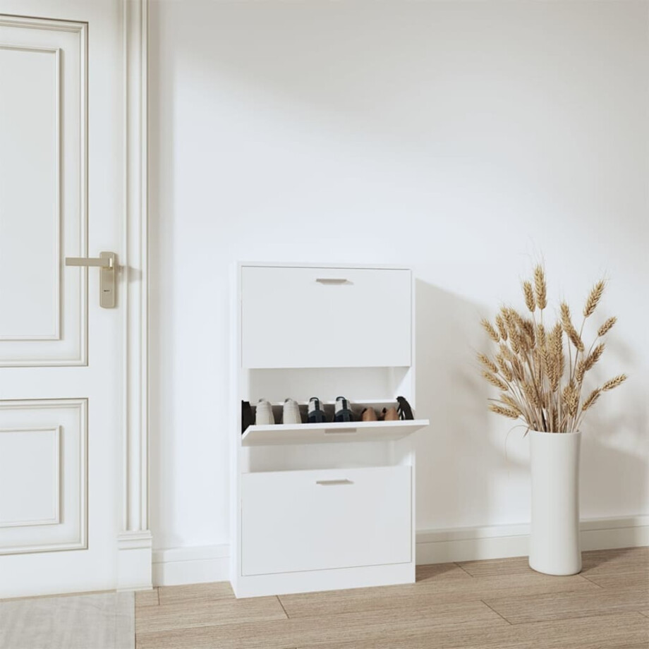 vidaXL Schoenenkast Wit 59x17x108 cm Bewerkt Hout afbeelding 1