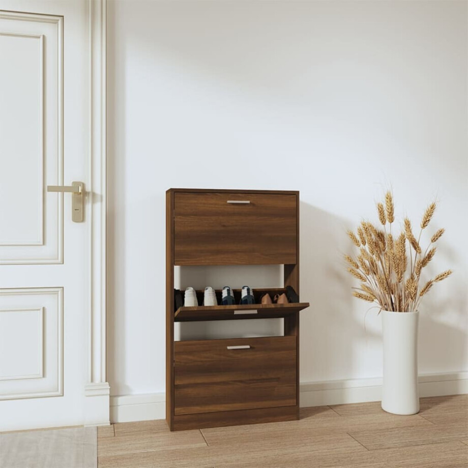 vidaXL Schoenenkast 59x17x108 cm bewerkt hout bruin eikenkleur vidaXL Schoenenkast 59x17x108 cm bewerkt hout bruin eikenkleur afbeelding 1
